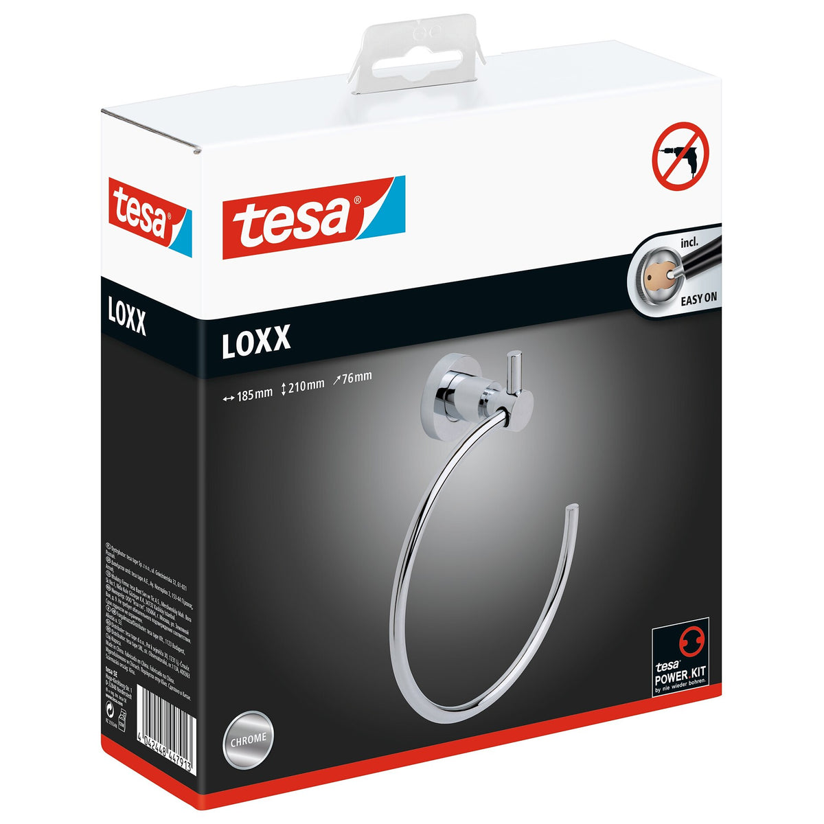 tesa Loxx Towel Ring, Chrome-Plated, Includes Adhesive Solution