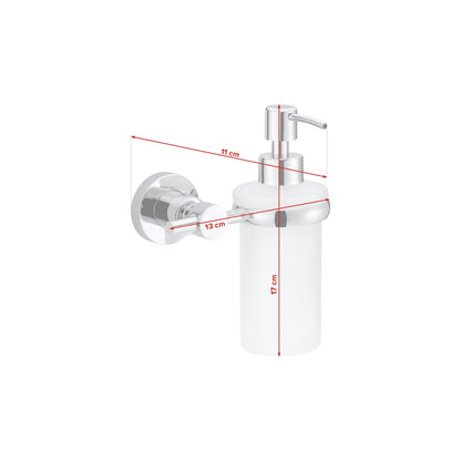 tesa Loxx Wall-Mounted Soap Dispenser, Chrome-Plated, Includes Adhesive Solution – Dimensions