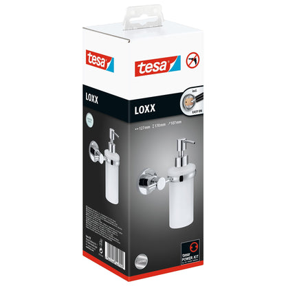 tesa Loxx Wall-Mounted Soap Dispenser, Chrome-Plated, Includes Adhesive Solution