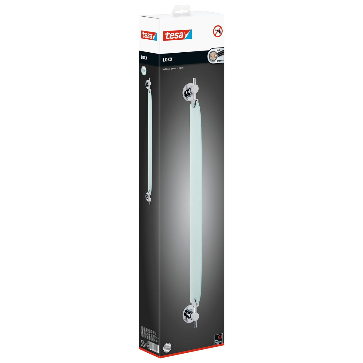 tesa Loxx Bathroom Glass Shelf, satin-finished glass, includes adhesive solution