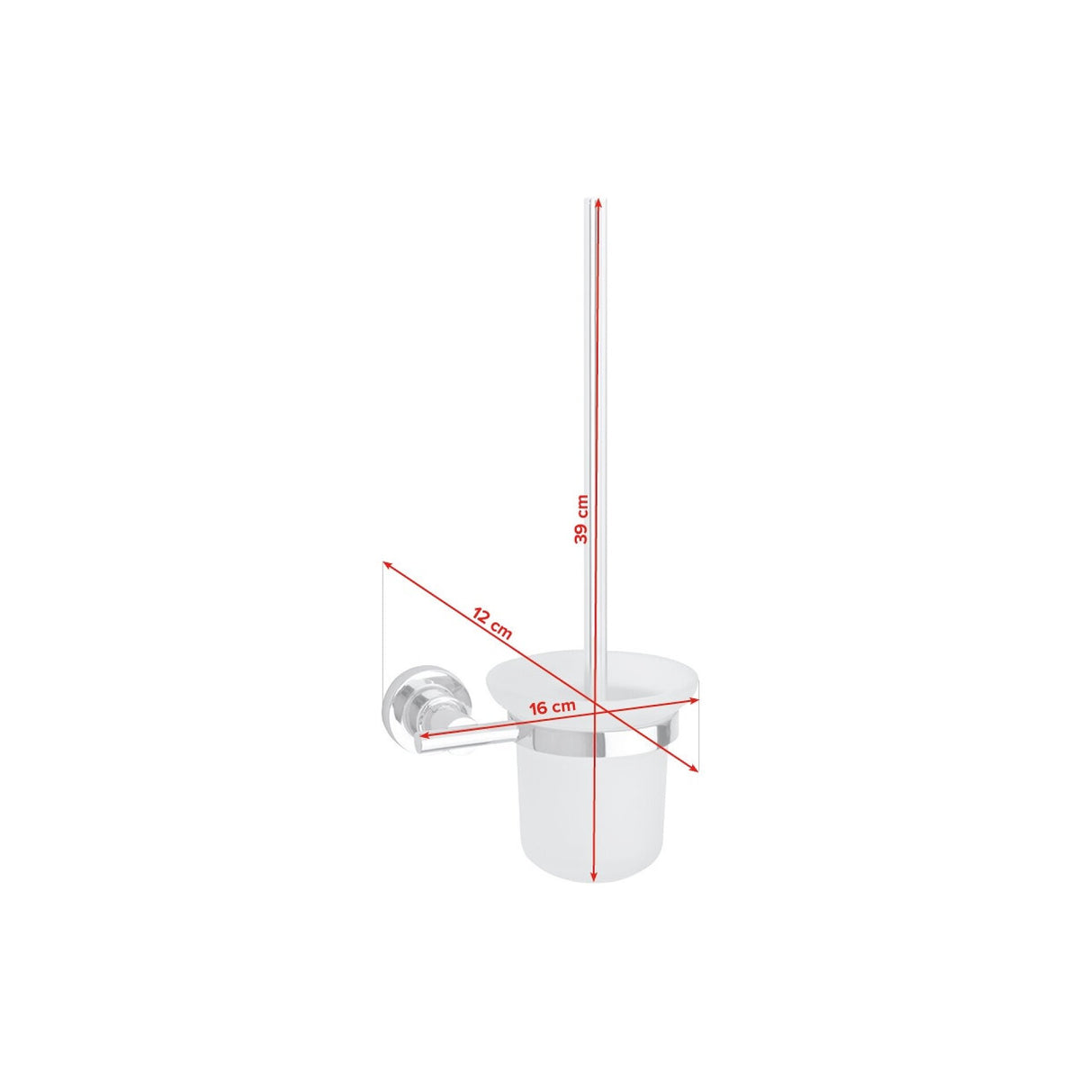 tesa Luup Toilet Brush Set, Chrome-Plated, Includes Adhesive Solution – Dimensions