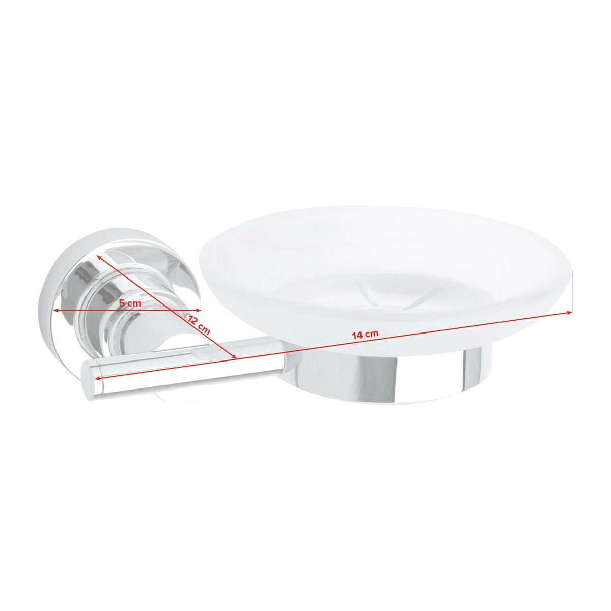 tesa Luup Soap Dish, Chrome-Plated, Includes Adhesive Solution – Dimensions