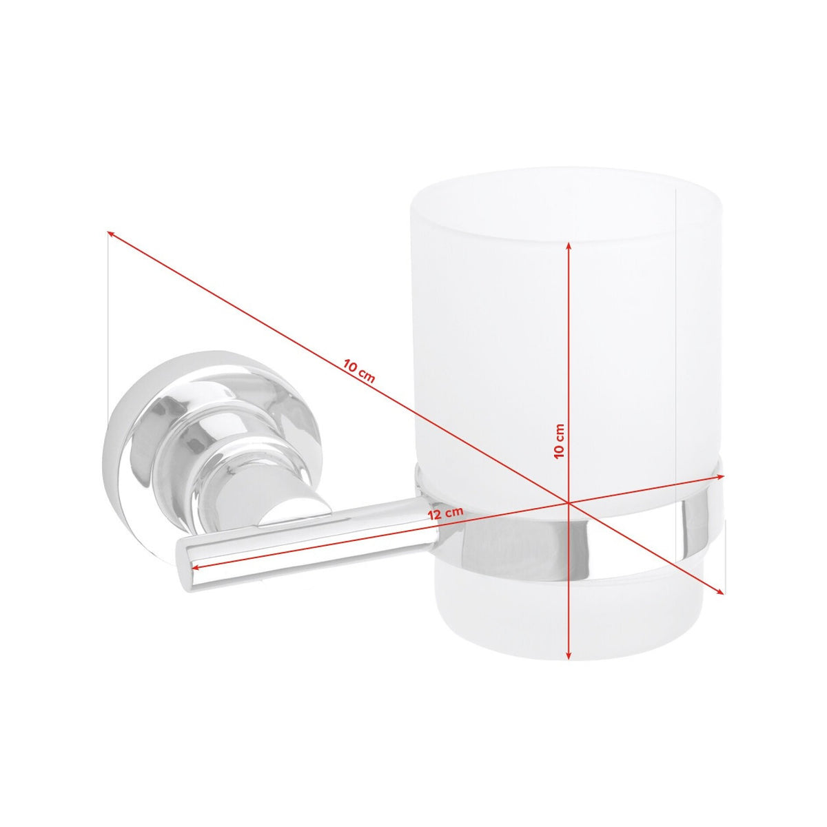 tesa Luup Toothbrush Holder, Chrome-Plated, Includes Adhesive Solution – Dimensions