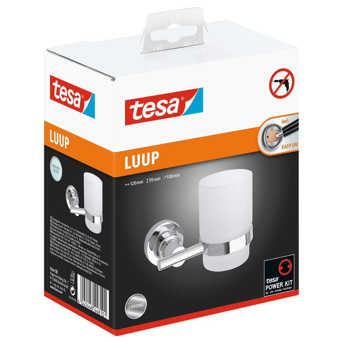 tesa Luup Toothbrush Holder, Chrome-Plated, Includes Adhesive Solution