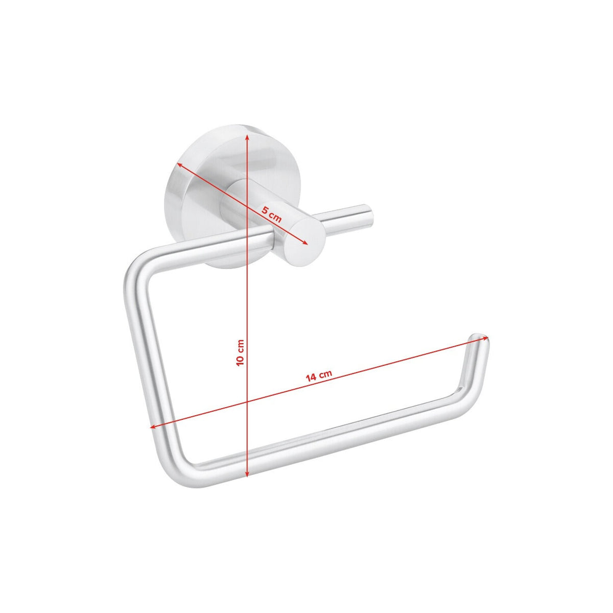 tesa MOON Toilet Paper Holder without Lid, Stainless Steel Finish, Includes Adhesive Solution – Dimensions