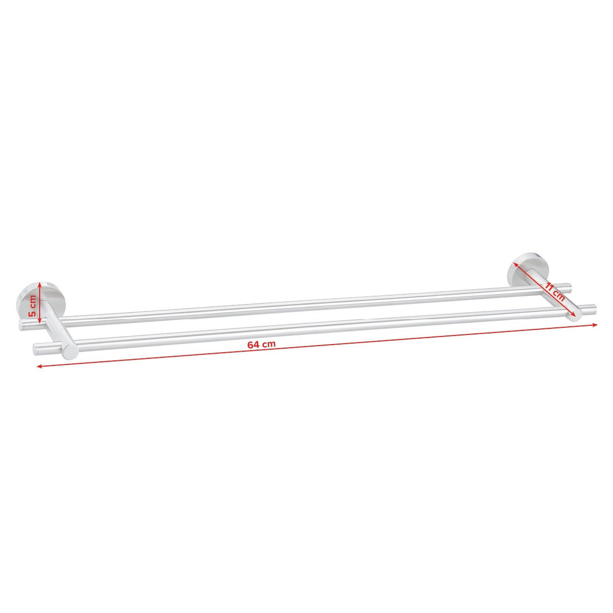 tesa MOON Towel Rack (No Drilling Required), Double, Stainless Steel Finish – Dimensions