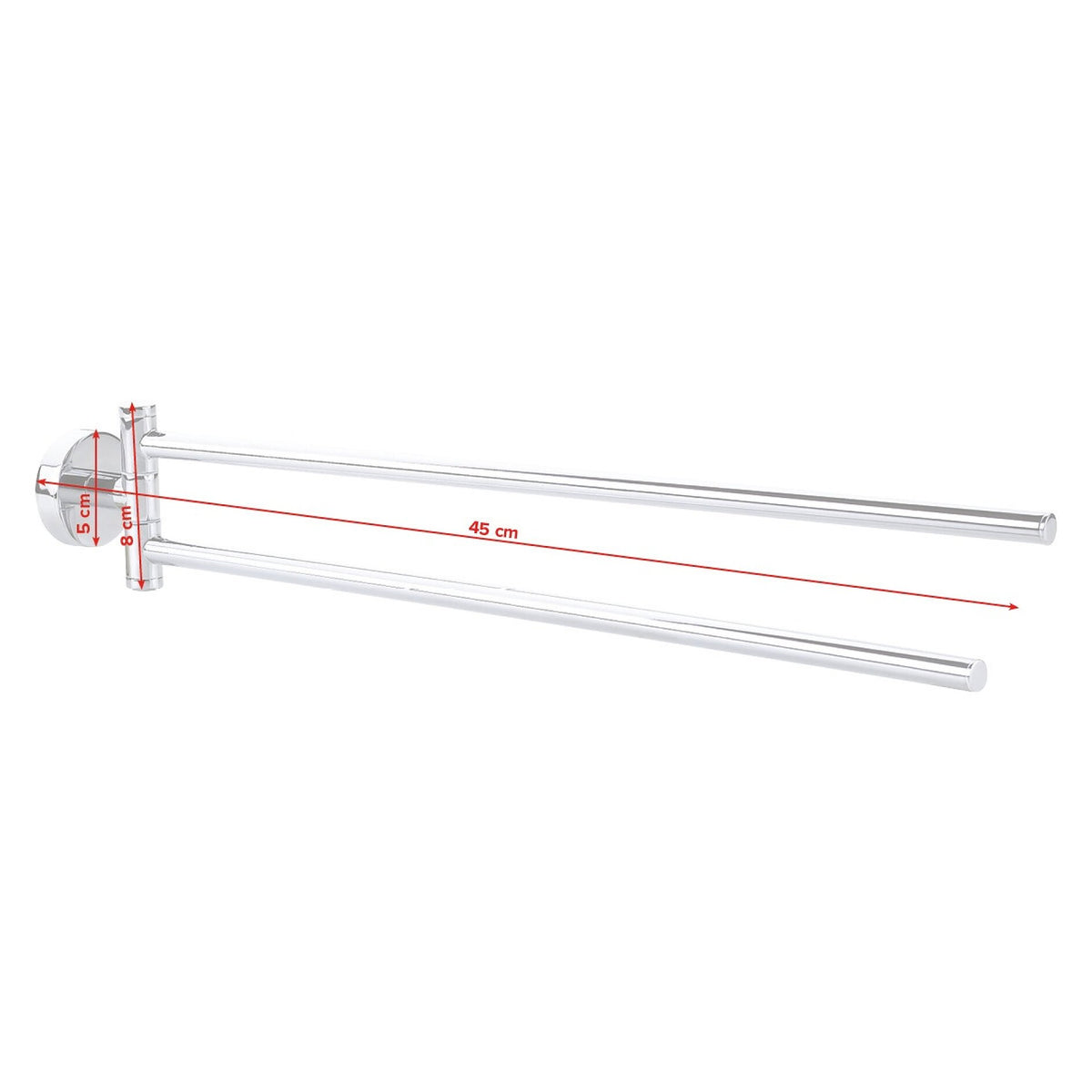 tesa SMOOZ Wall-Mounted Towel Rack, 2-arm, Chrome-Plated, Adhesive Mount – Dimensions