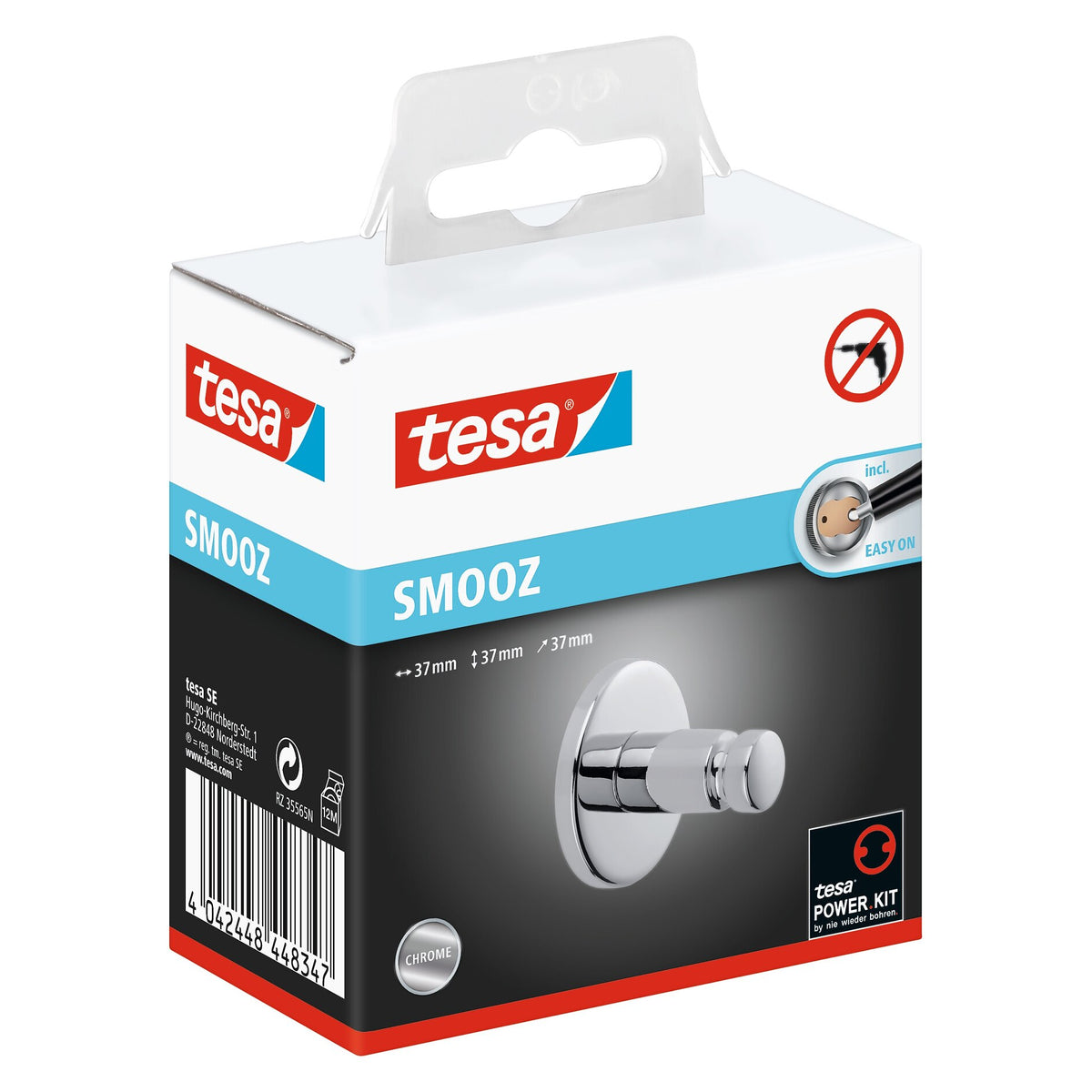 tesa SMOOZ Adhesive Hooks, Chrome-Plated, Round Design
