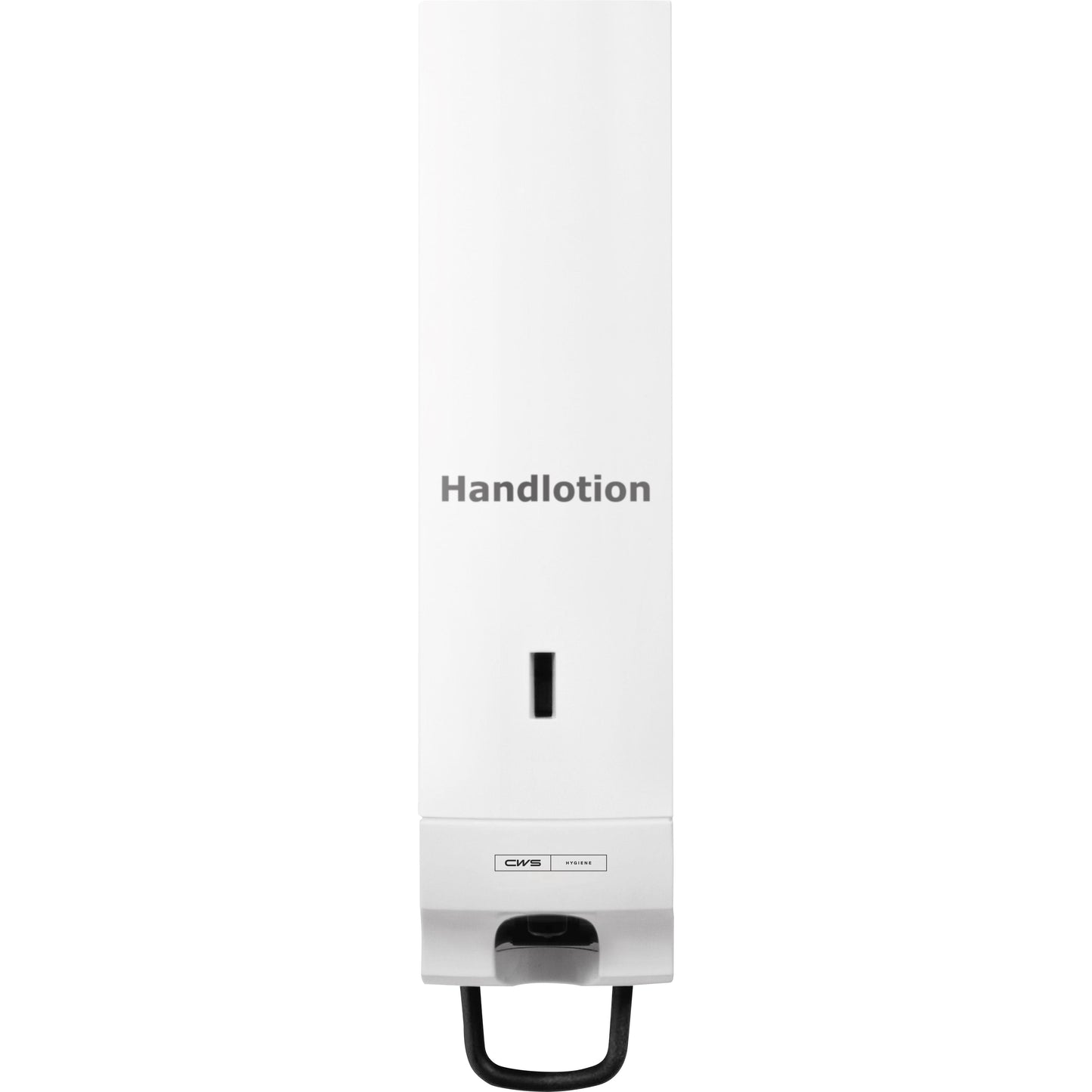 The CWS ParadiseLine Hand Lotion Slim including Panel White with the print "Hand Lotion" from CWS, a white wall dispenser in a slim design, brings elegance to modern washrooms.