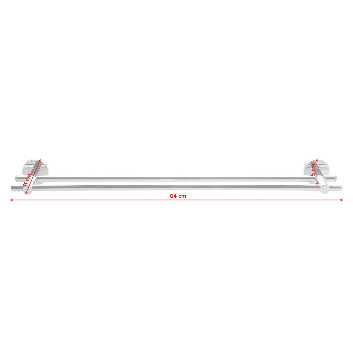 tesa SMOOZ Towel Rack (No Drilling Required), 2-Arm, Chrome-Plated, Adhesive Mount – Dimensions