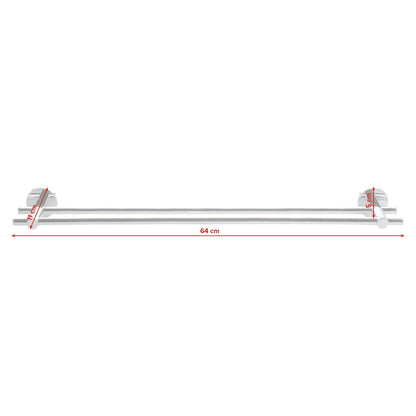tesa SMOOZ Towel Rack (No Drilling Required), 2-Arm, Chrome-Plated, Adhesive Mount – Dimensions
