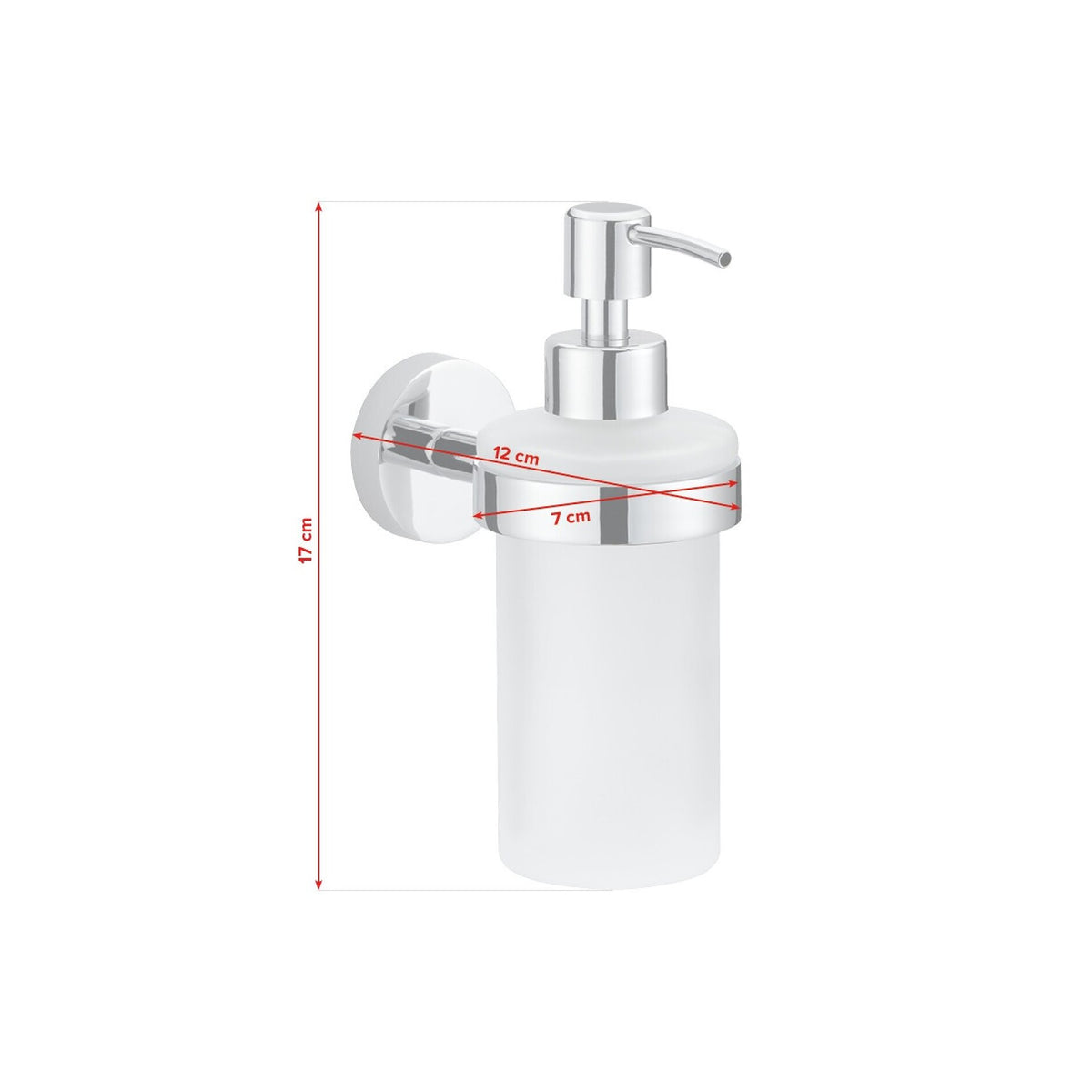tesa SMOOZ Soap Dispenser Set, Chrome-Plated, Includes Adhesive Solution – Dimensions