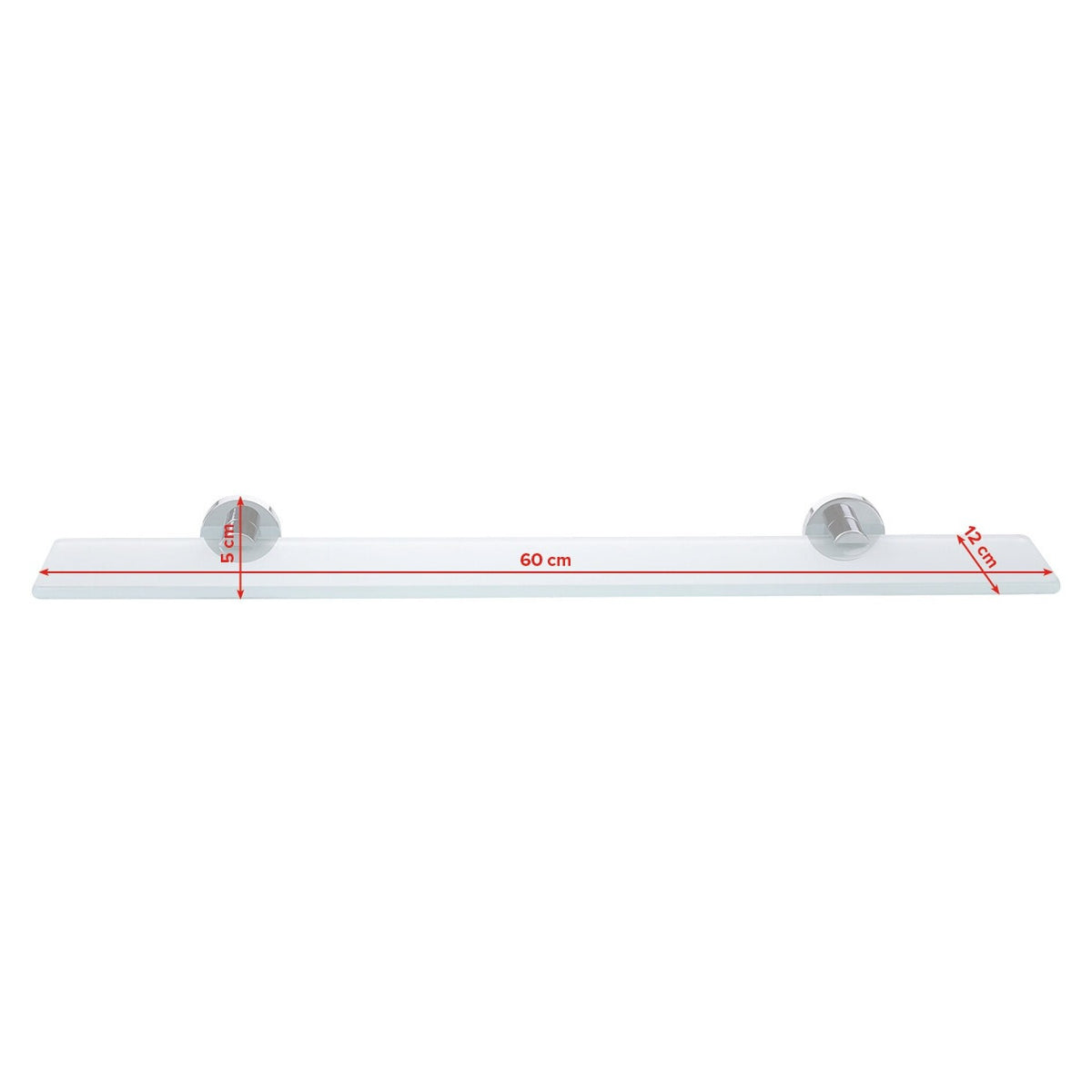tesa SMOOZ Glass Shelf, Chrome-Plated, Satin-Finish Glass, Adhesive Solution – Dimensions