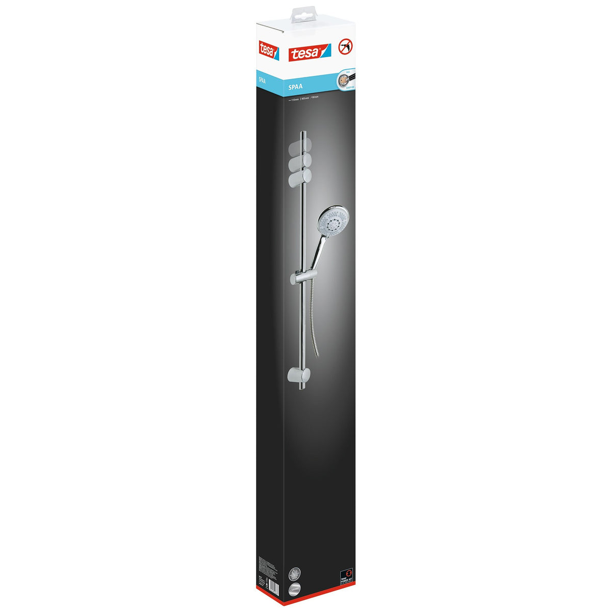 tesa SPAA Shower Set, 90 cm, chrome-plated, includes adhesive solution