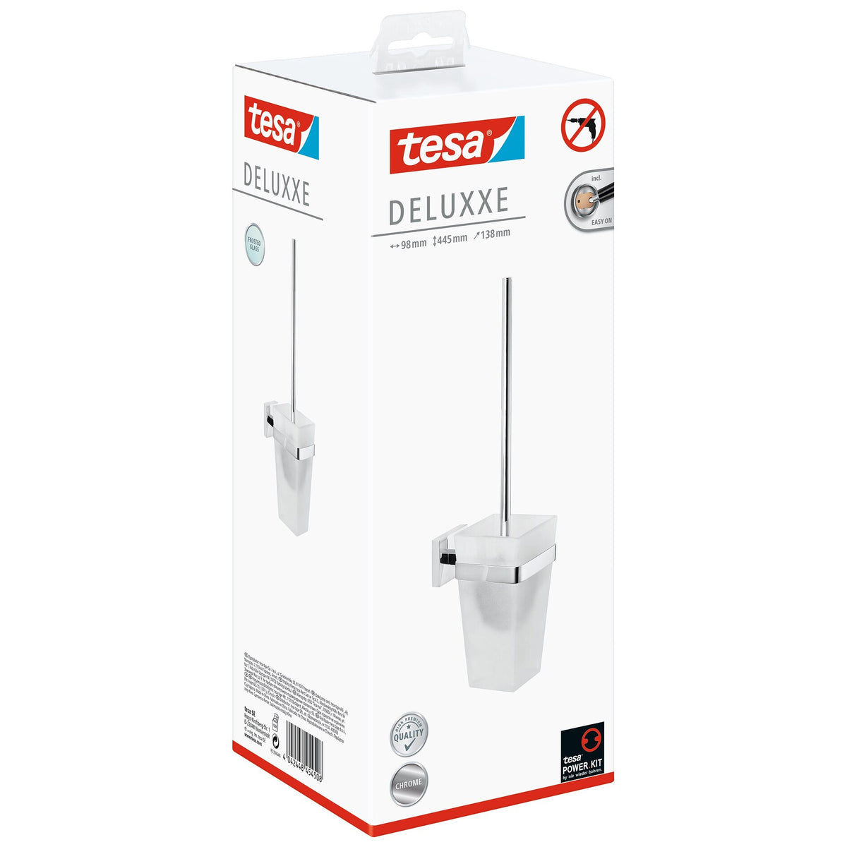tesa DELUXXE Toilet Brush Set, Metal, Chrome-Plated, Includes Adhesive Solution