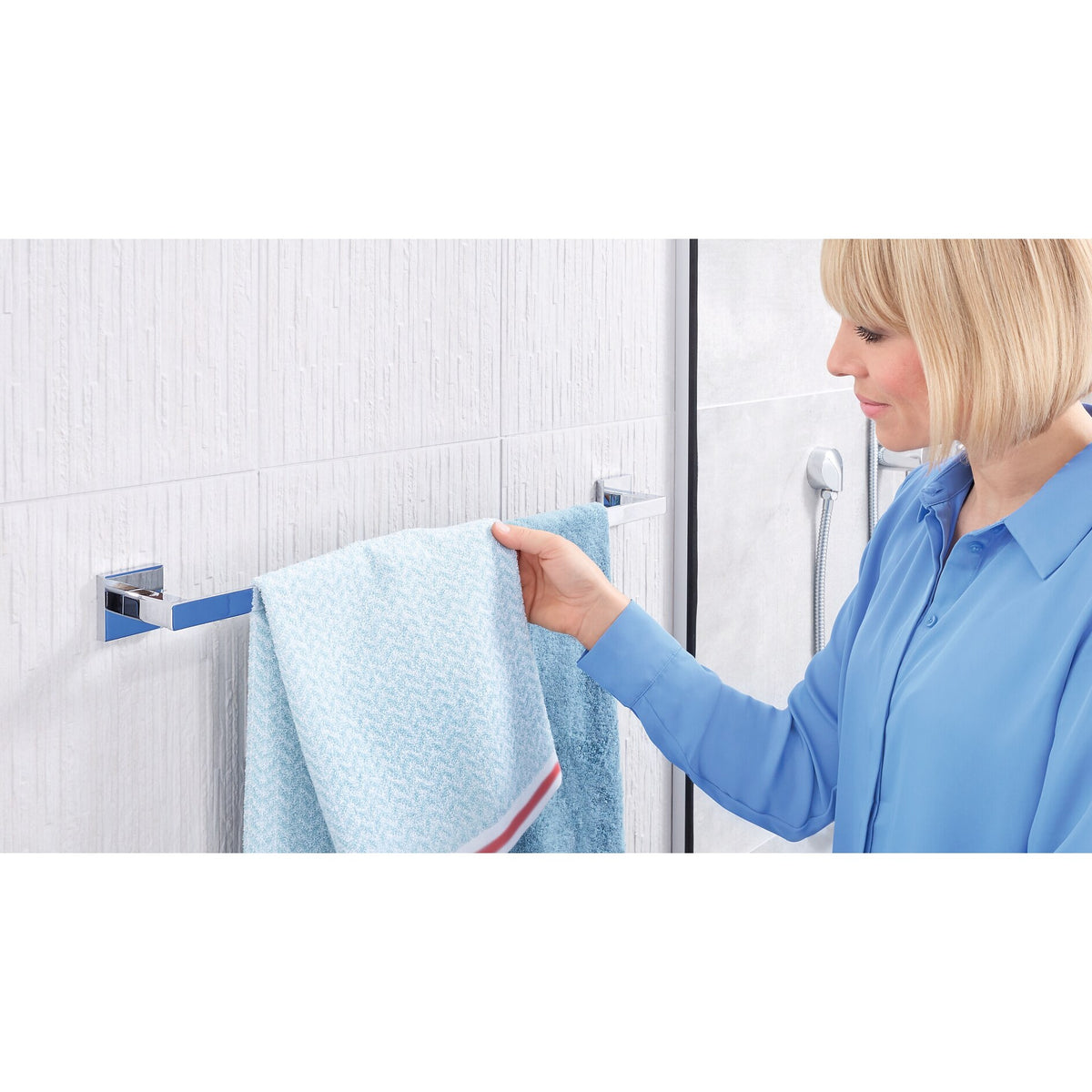 tesa DELUXXE Towel Rack, Metal, Chrome-Plated, Includes Adhesive Solution – Installation Instructions