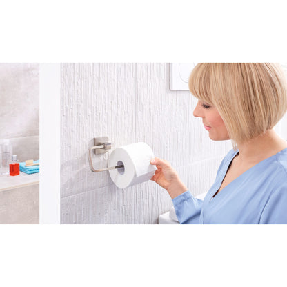 tesa EXXCLUSIV Toilet Paper Holder, Stainless Steel Look, Adhesive Mount – Installation