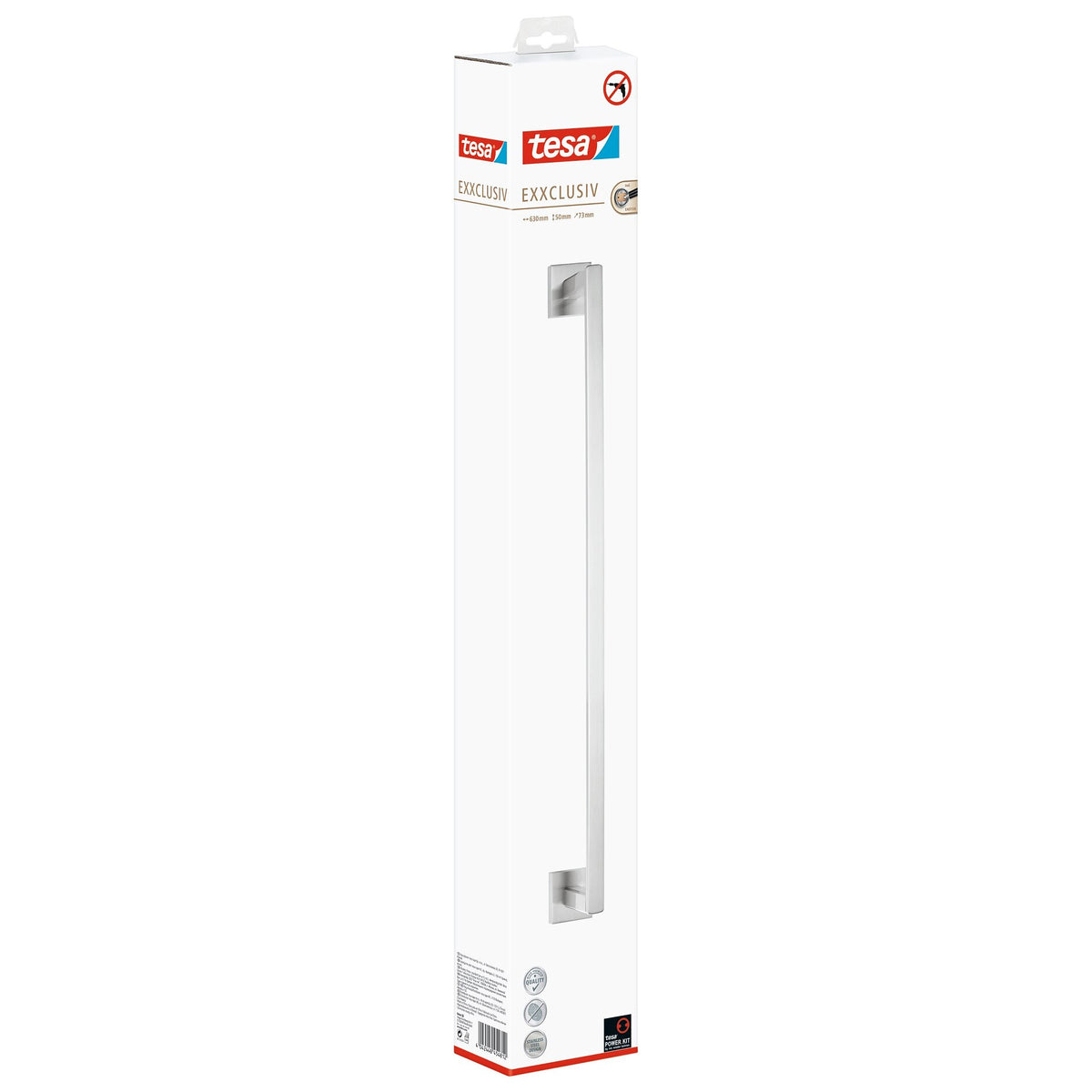 tesa EXXCLUSIV Towel Rack, Stainless Steel Finish, Includes Adhesive Solution