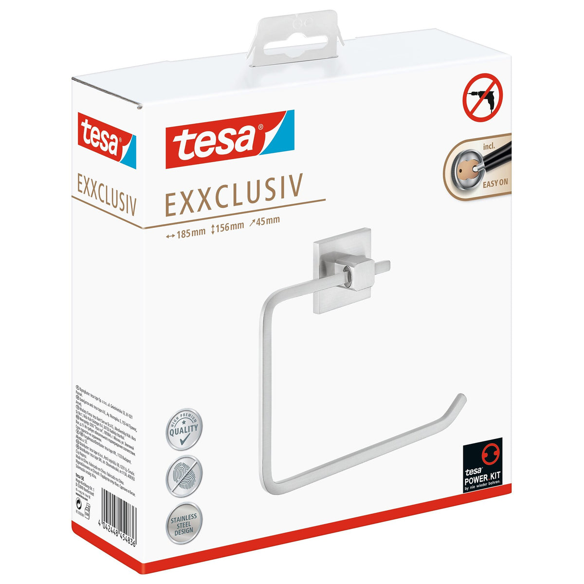 tesa EXXCLUSIV Towel Ring, Stainless Steel Look, Includes Adhesive Solution