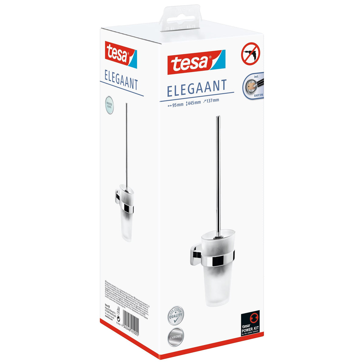 tesa ELEGAANT Toilet Accessory Set, Metal, Chrome-Plated, Includes Adhesive Solution