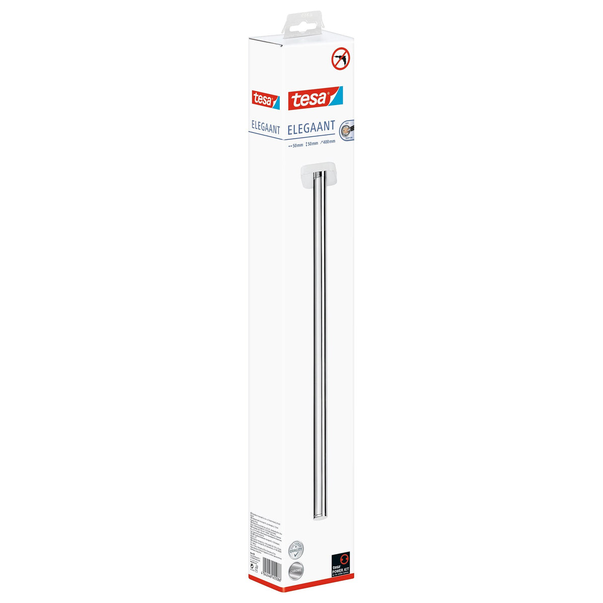 tesa ELEGAANT Towel Rack, 1-arm, Metal, Chrome-Plated, Adhesive Mount