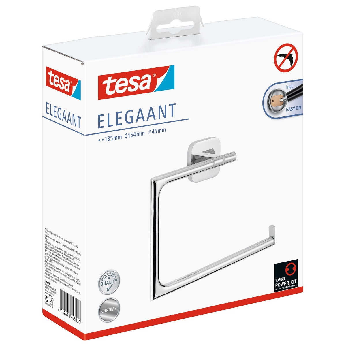 tesa ELEGAANT Towel Ring, Metal, Chrome-Plated, Includes Adhesive Solution