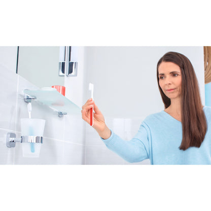 tesa ELEGAANT Toothbrush Holder, Metal, Chrome-Plated, Includes Adhesive Solution – Instructions for Use