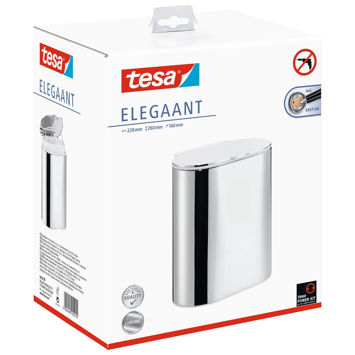 tesa ELEGAANT Cosmetic Bin, Metal, Chrome-Plated, Includes Adhesive Solution