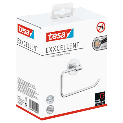 tesa Exxcellent Toilet Paper Holder without Lid, Metal, Chrome-Plated, Includes Adhesive Solution