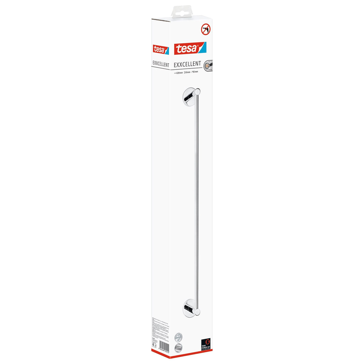 tesa Exxcellent Wide Towel Rack, Metal, Chrome-Plated, Includes Adhesive Solution