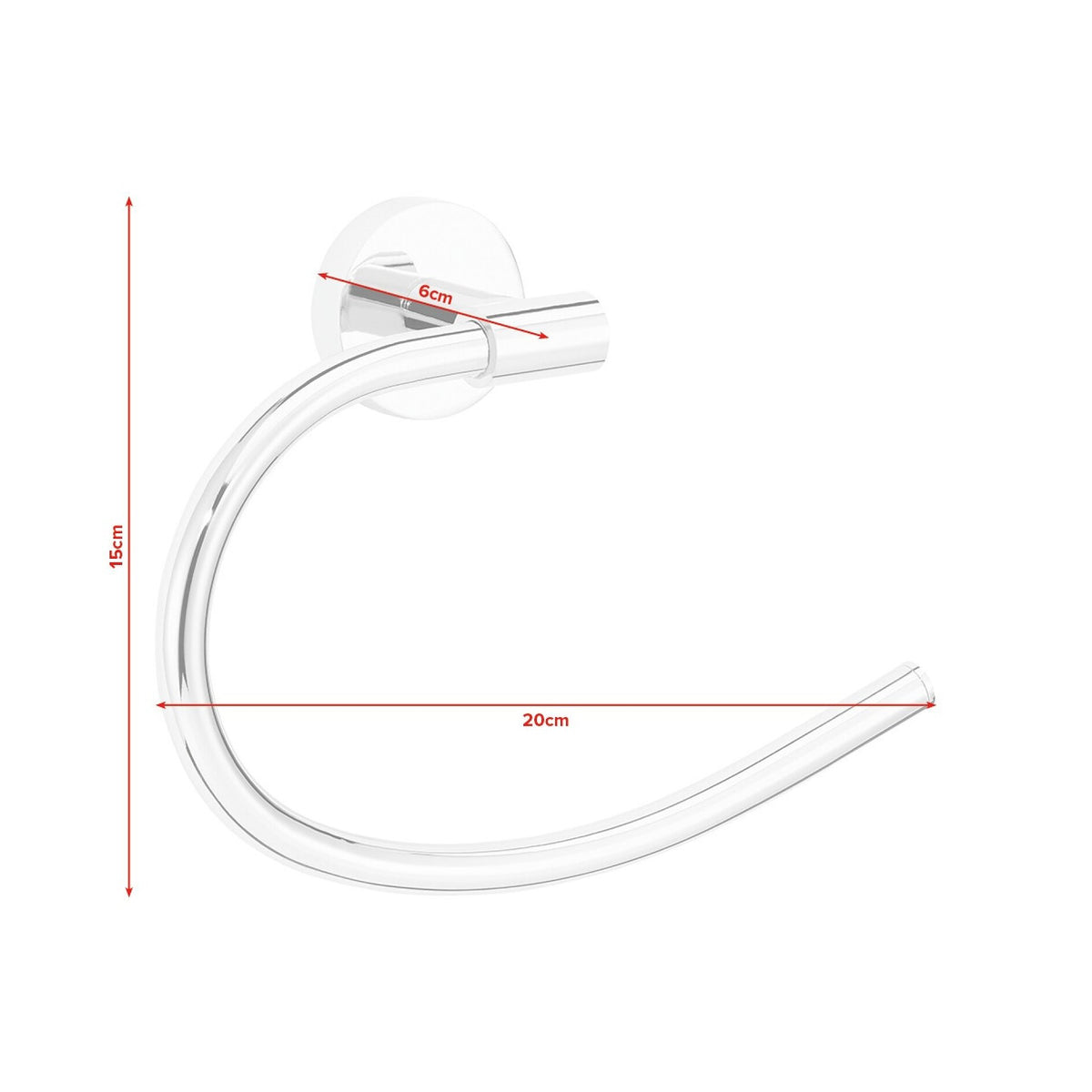tesa Exxcellent Towel Ring, Metal, Chrome-Plated, Includes Adhesive Solution – Dimensions