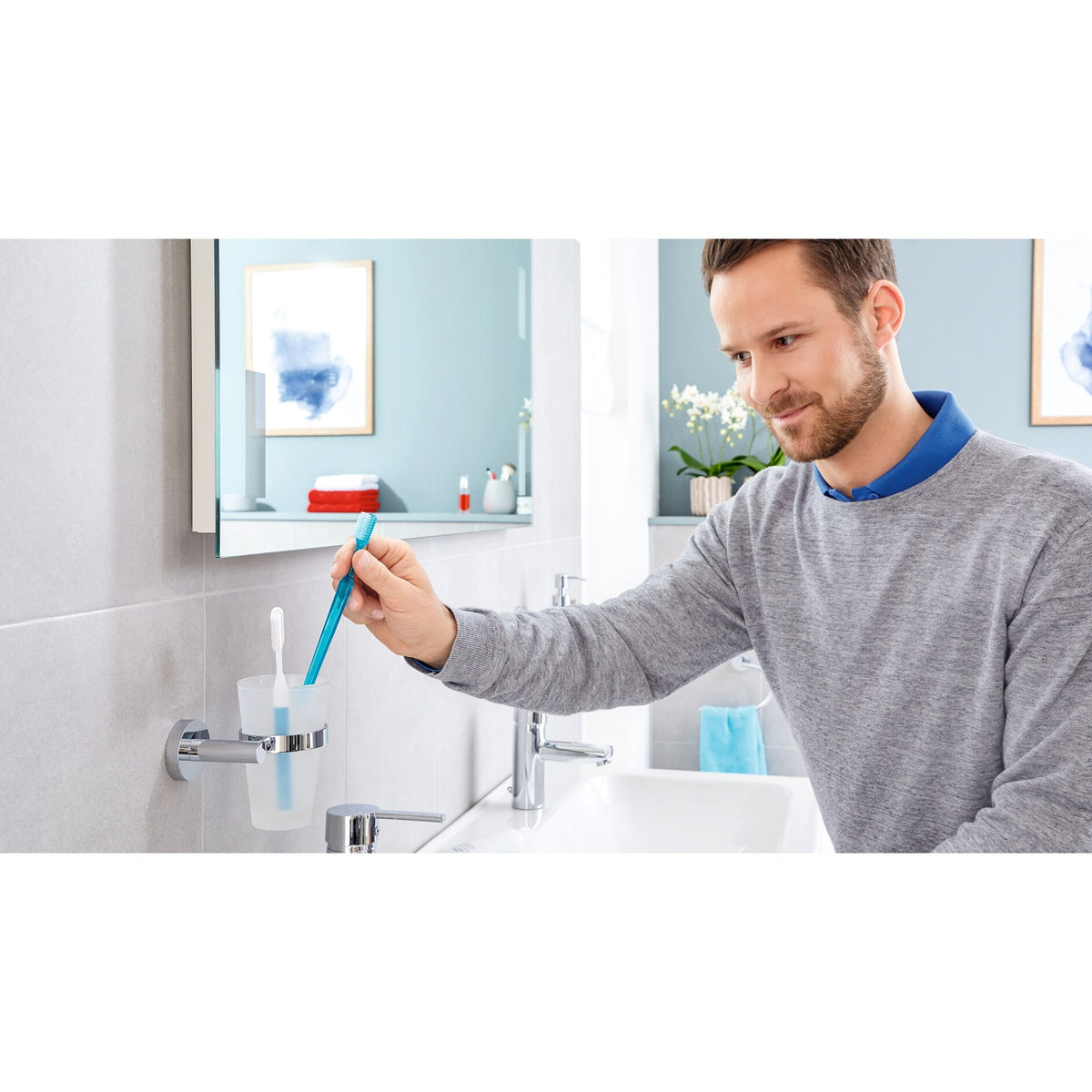 tesa Exxcellent Toothbrush Holder, Stylish Design, Includes Adhesive Solution – Instructions for Use