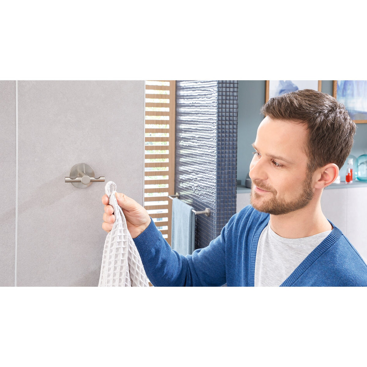 tesa Nooblesse Double-Sided Adhesive Hooks, Stainless Steel Look, Includes Adhesive Solution – Application