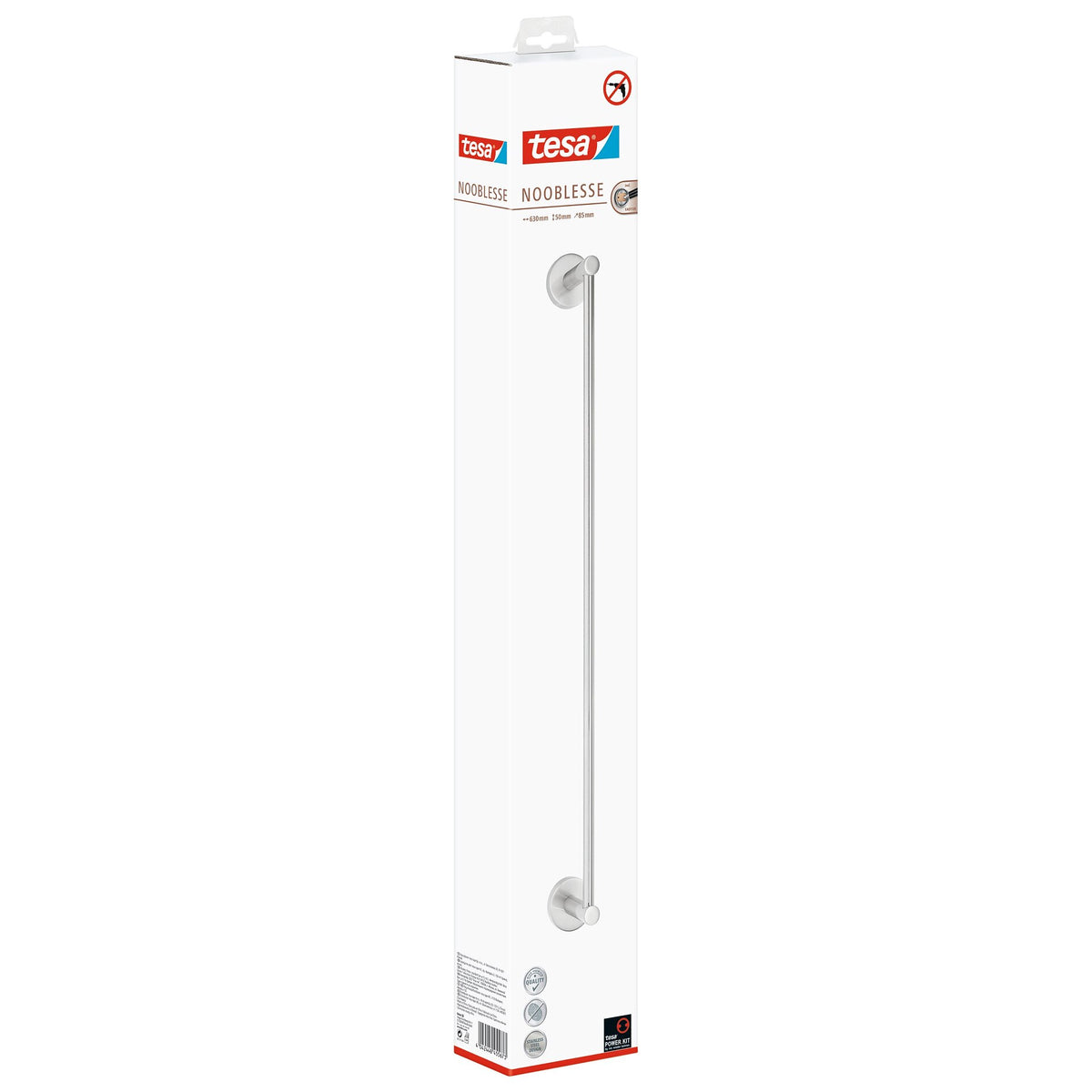 tesa Nooblesse Towel Rack, 600 cm, Stainless Steel Finish, Includes Adhesive Solution