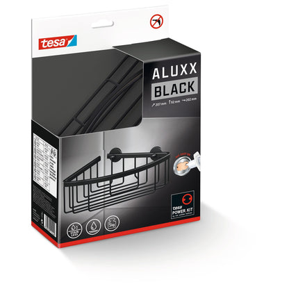 tesa ALUXX BLACK Corner Shower Shelf, Matte Black, for Showers and Bathtubs