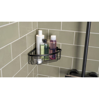 tesa ALUXX BLACK Corner Shower Shelf, Matte Black, for Showers and Bathtubs – Usage