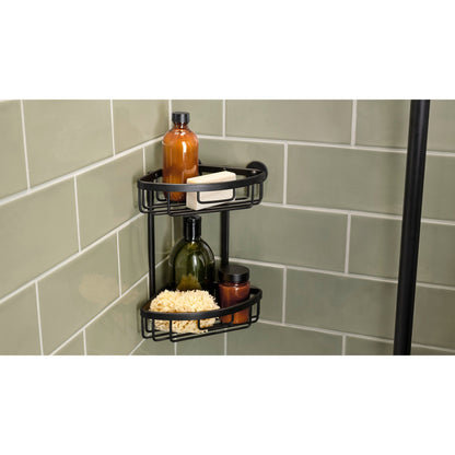 tesa ALUXX BLACK Corner Shower Basket, Two-Tier, Matte Black, for Shower and Bathtub – Usage