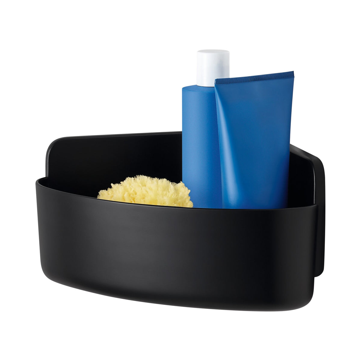 tesa LAVAA Corner Shower Basket, Matte Black, Elegant, Practical, Space-Saving, White