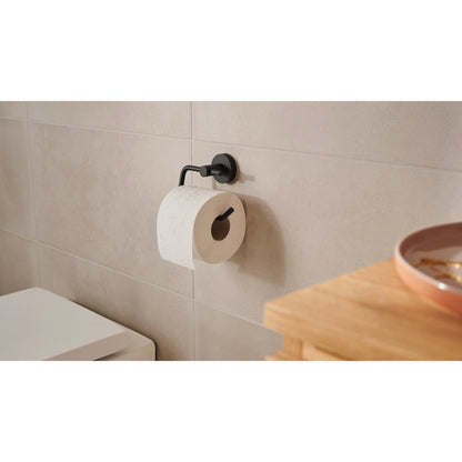 tesa MOON BLACK Toilet Paper Holder, Matte Black, Includes Adhesive Solution – Instructions for Use