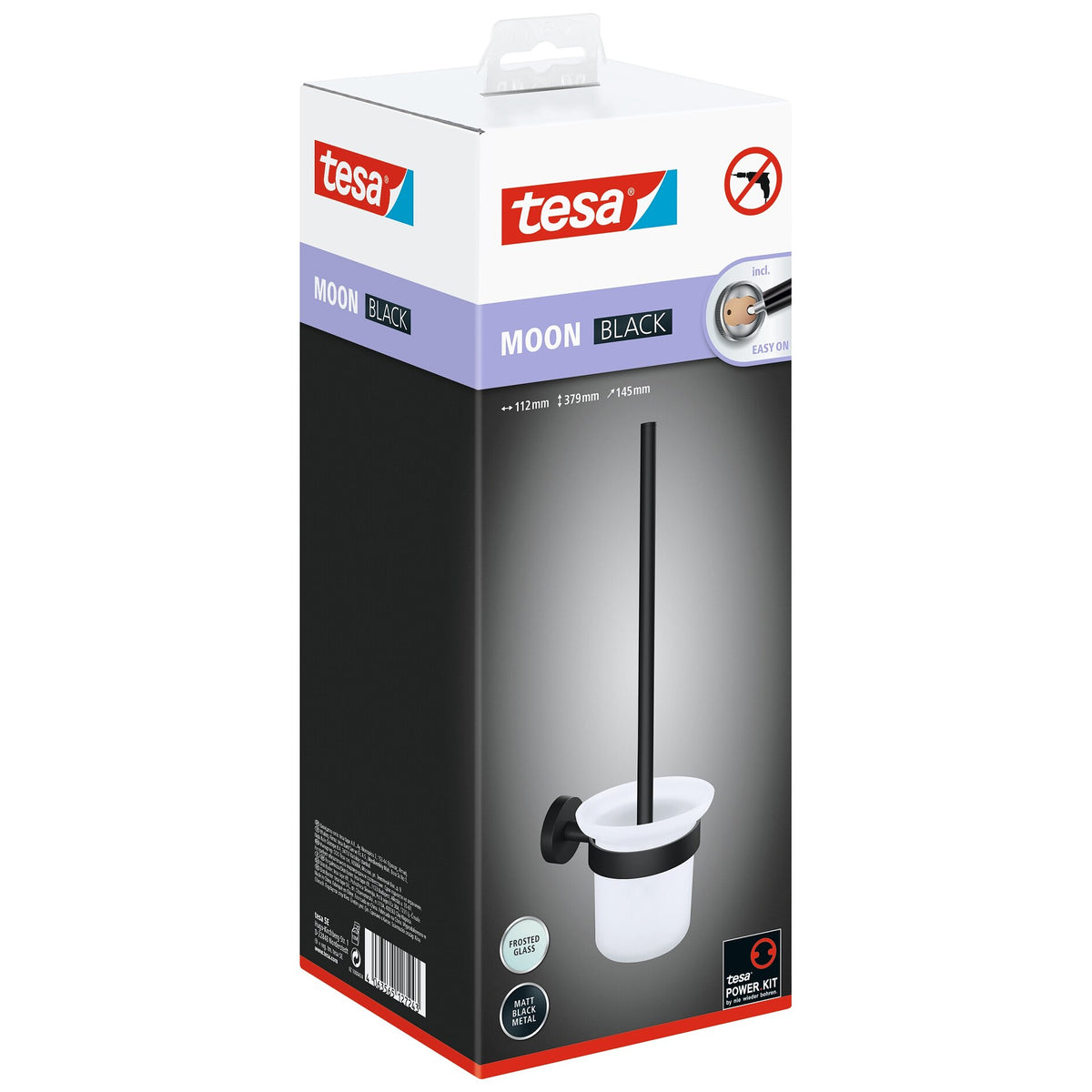 tesa MOON BLACK Toilet Brush Holder, Matte Black, Includes Adhesive Solution