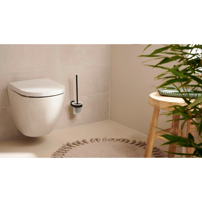 tesa MOON BLACK Toilet Brush Holder, Matte Black, Includes Adhesive Solution – Instructions for Use