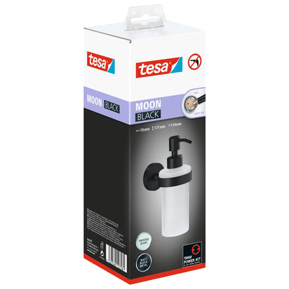 tesa MOON BLACK Wall-Mounted Soap Dispenser, Matte Black, Includes Adhesive Solution