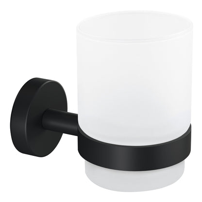 tesa MOON BLACK Toothbrush Cup Holder, Matte Black, Includes Adhesive Solution