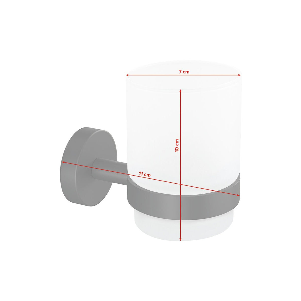 tesa MOON BLACK Toothbrush Cup Holder, Matte Black, Includes Adhesive Solution – Dimensions