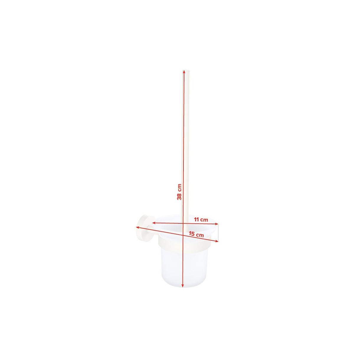 tesa MOON WHITE Toilet Brush Holder, Matte White, Includes Adhesive Solution – Dimensions