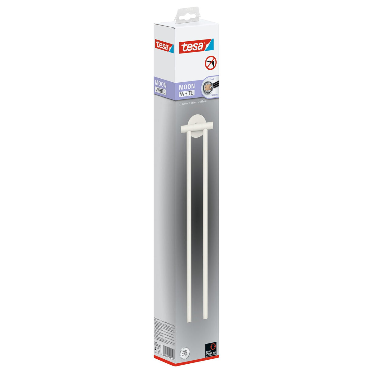 tesa MOON WHITE 2-arm Towel Rack, Matte White, Includes Adhesive Solution