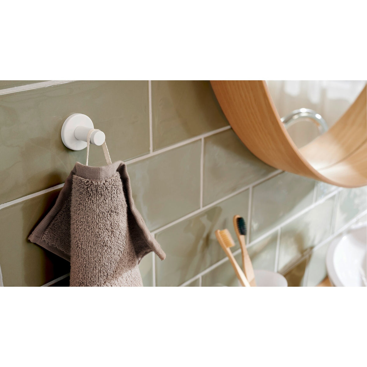 tesa MOON WHITE Towel Hook, Matte White, Includes Adhesive Solution – Instructions for Use