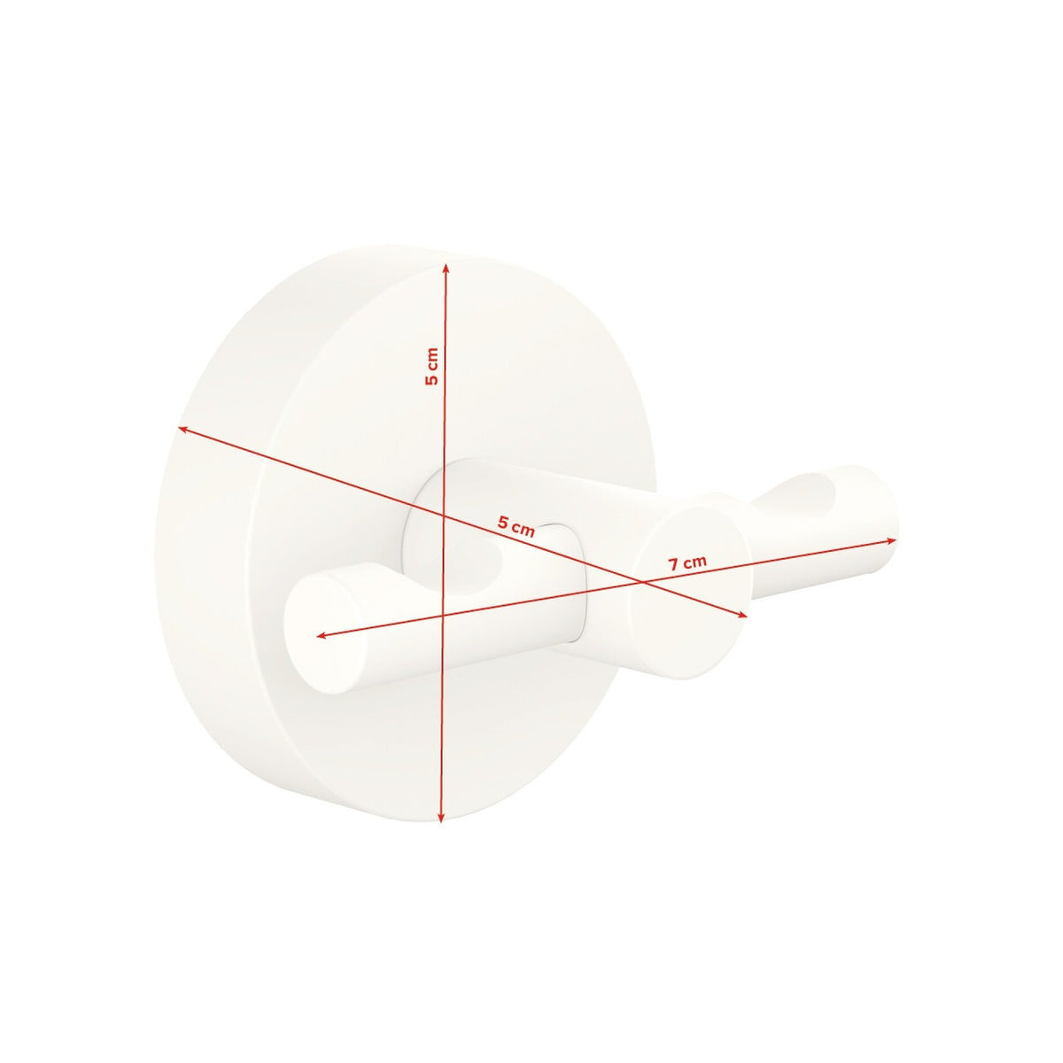 tesa MOON WHITE Bathrobe Hook, Matte White, Includes Adhesive Solution – Dimensions