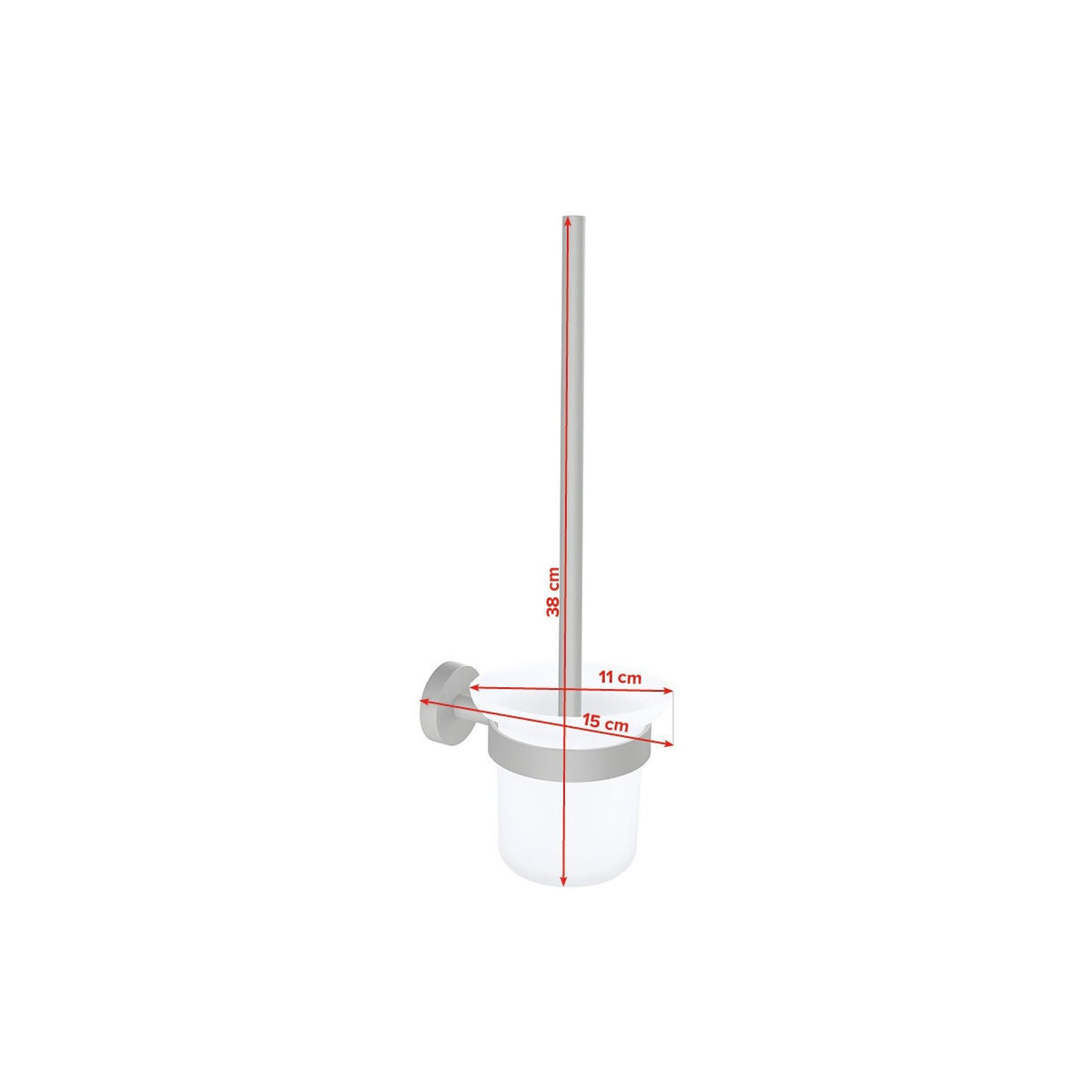 tesa MOON GREY Toilet Brush Holder, Matte Gray, Includes Adhesive Solution – Dimensions