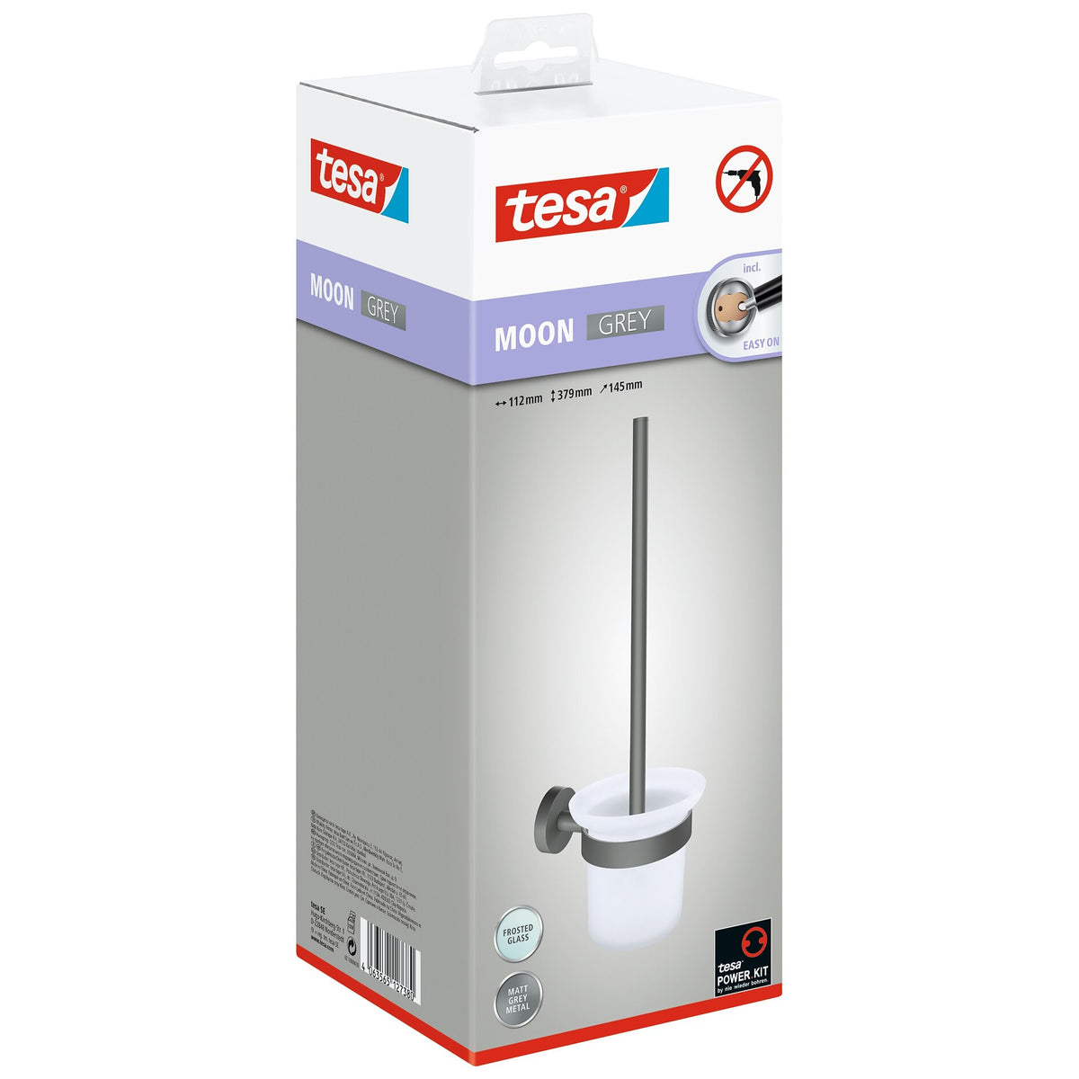 tesa MOON GREY Toilet Brush Holder, Matte Gray, with adhesive solution included
